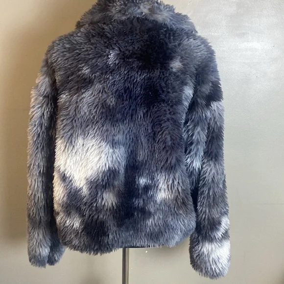 Wild Fable Faux Fur Open Front Jacket Black Gray & White Sz L NWT - Picture 4 of 6